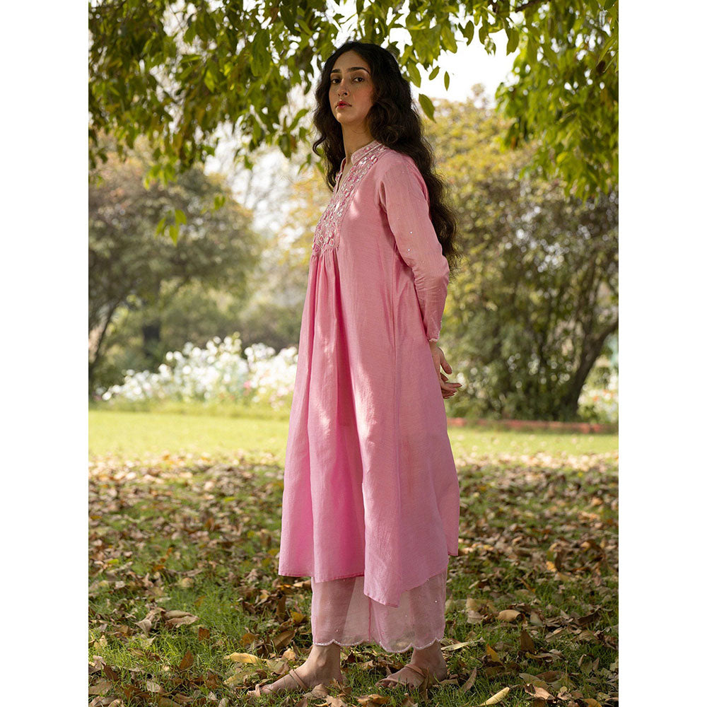 Zoon Pink Embroidered-Sequined Kurta with Pant and Dupatta (Set of 3)