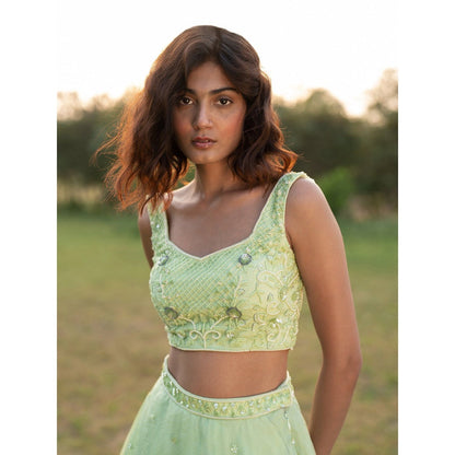 Zoon A Light Green Embroidered- Sequined Lehenga with Blouse and Dupatta (Set of 3)