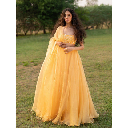 Zoon A Yellow Embroidered- Sequined Lehenga with Blouse and Dupatta (Set of 3)