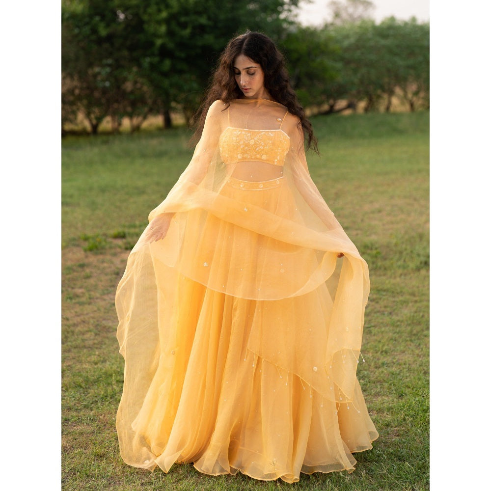 Zoon A Yellow Embroidered- Sequined Lehenga with Blouse and Dupatta (Set of 3)