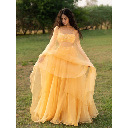 Zoon A Yellow Embroidered- Sequined Lehenga with Blouse and Dupatta (Set of 3)