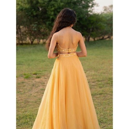Zoon A Yellow Embroidered- Sequined Lehenga with Blouse and Dupatta (Set of 3)