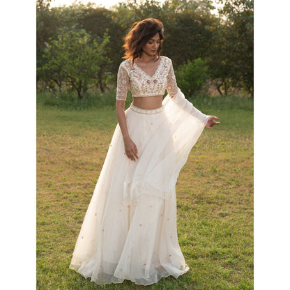 Zoon An Ivory Embroidered- Sequined Lehenga with Blouse and Dupatta (Set of 3)