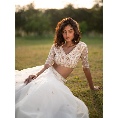 Zoon An Ivory Embroidered- Sequined Lehenga with Blouse and Dupatta (Set of 3)