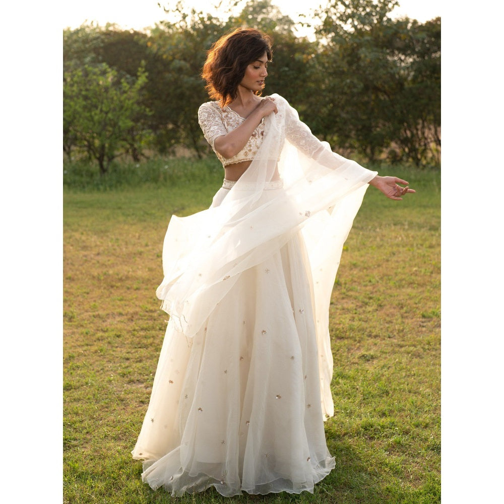Zoon An Ivory Embroidered- Sequined Lehenga with Blouse and Dupatta (Set of 3)