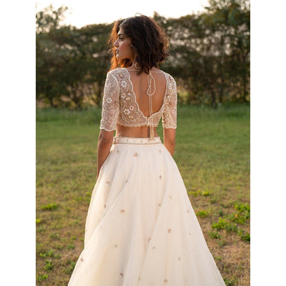 Zoon An Ivory Embroidered- Sequined Lehenga with Blouse and Dupatta (Set of 3)