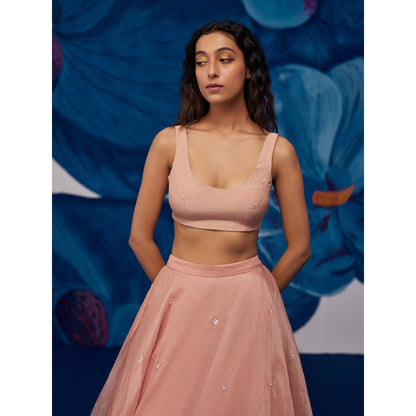 Zoon Rose Gold Embroidered- Sequined Jacket- Lehenga with Blouse and Dupatta (Set of 3)