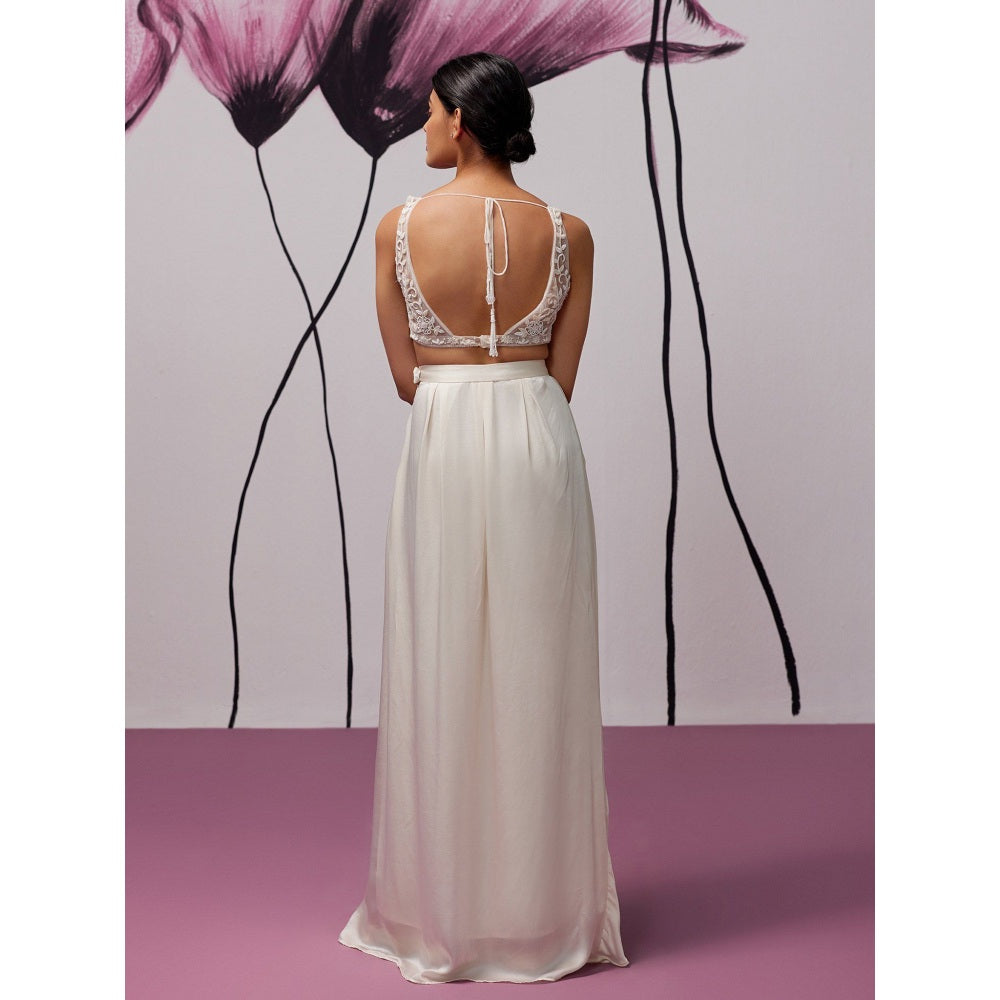 Zoon An Ivory Satin Skirt with Embroidered-Sequined Blouse and Cape (Set of 3)