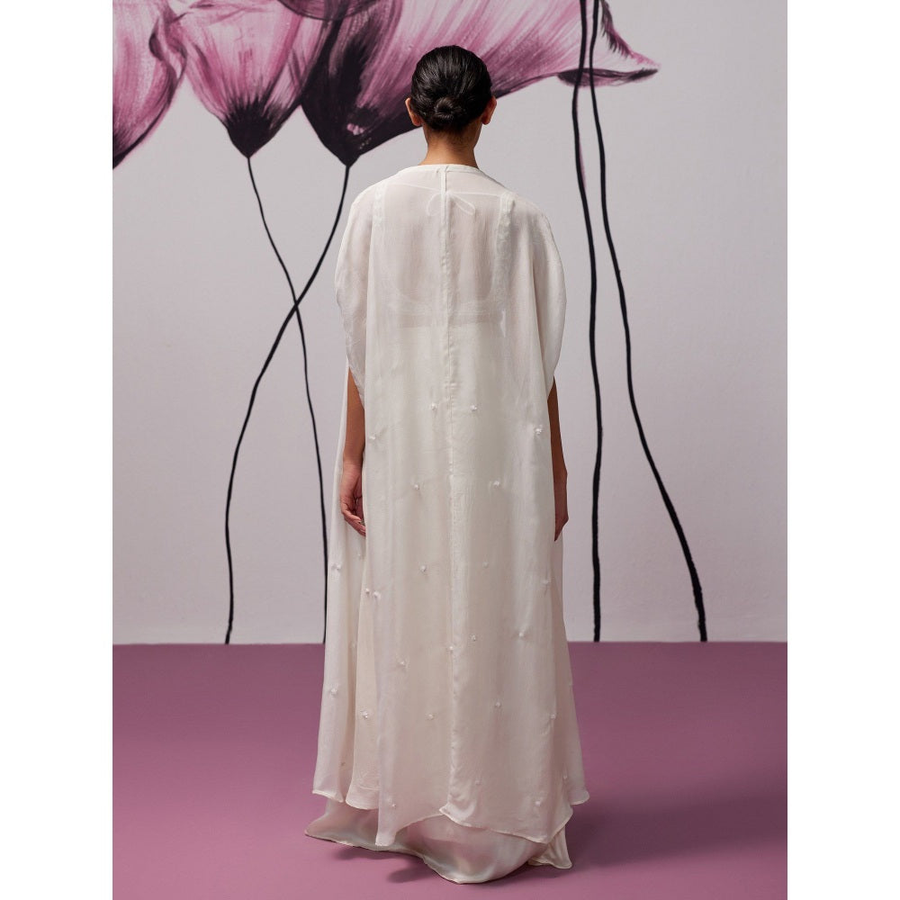 Zoon An Ivory Satin Skirt with Embroidered-Sequined Blouse and Cape (Set of 3)