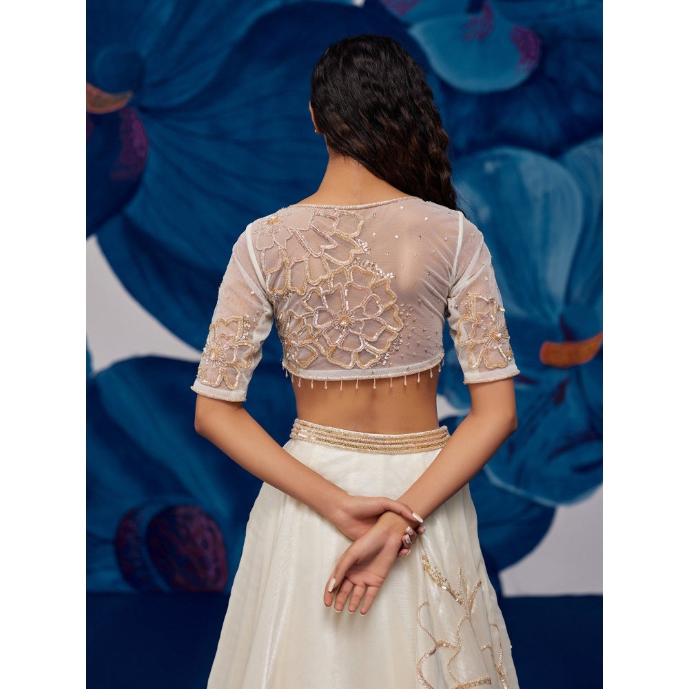 Zoon An Ivory Embroidered-Sequined Lehenga with Blouse and Dupatta (Set of 3)
