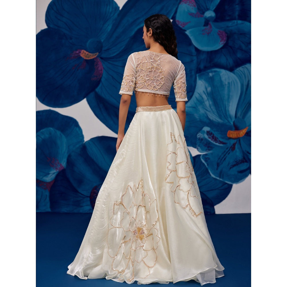 Zoon An Ivory Embroidered-Sequined Lehenga with Blouse and Dupatta (Set of 3)