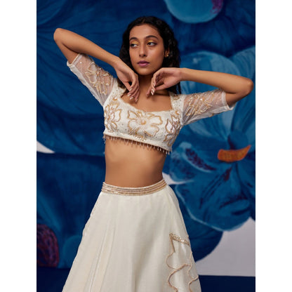 Zoon An Ivory Embroidered-Sequined Lehenga with Blouse and Dupatta (Set of 3)