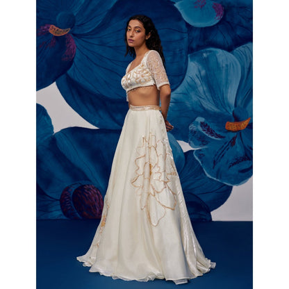 Zoon An Ivory Embroidered-Sequined Lehenga with Blouse and Dupatta (Set of 3)