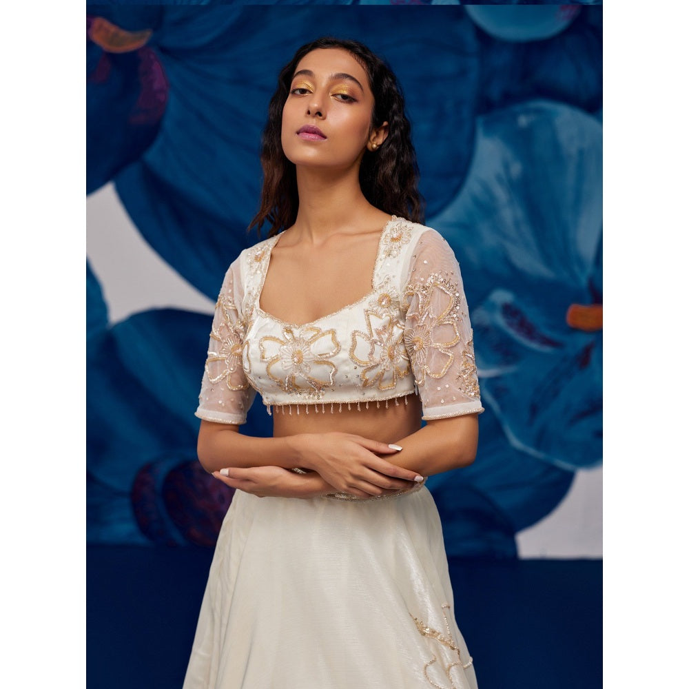 Zoon An Ivory Embroidered-Sequined Lehenga with Blouse and Dupatta (Set of 3)