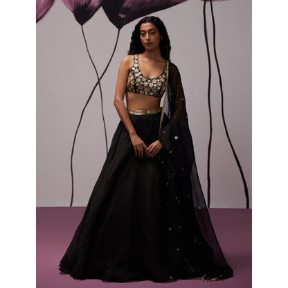 Zoon Black Embellished-Sequined Lehenga with Blouse and Dupatta (Set of 3)