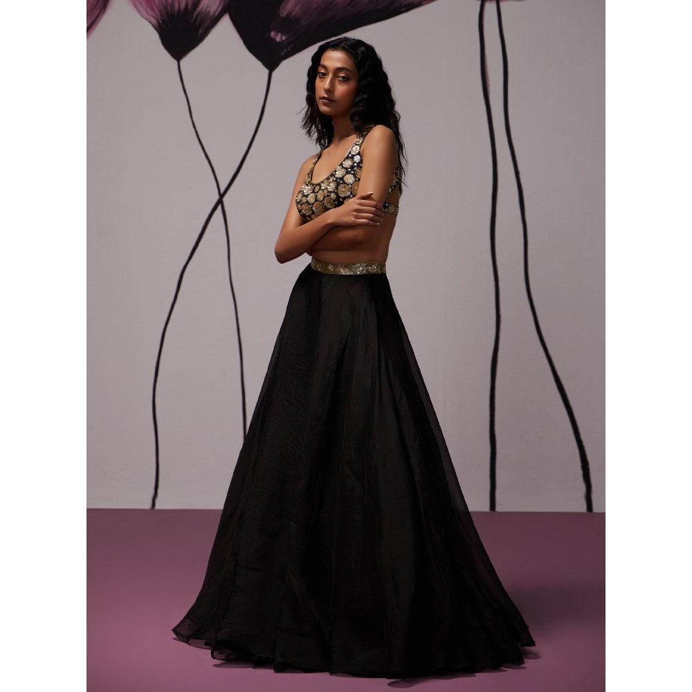 Zoon Black Embellished-Sequined Lehenga with Blouse and Dupatta (Set of 3)