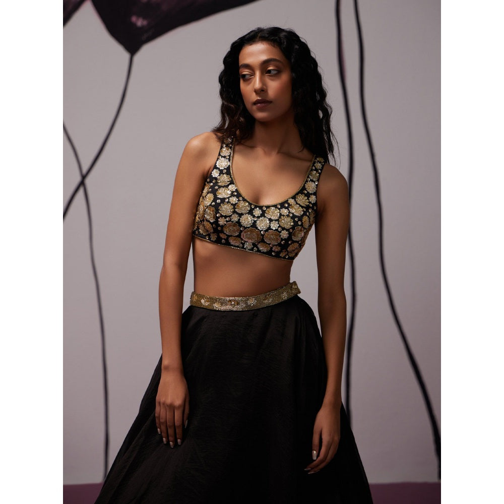 Zoon Black Embellished-Sequined Lehenga with Blouse and Dupatta (Set of 3)