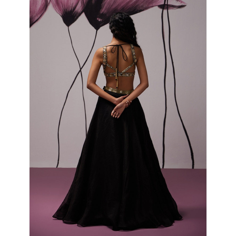 Zoon Black Embellished-Sequined Lehenga with Blouse and Dupatta (Set of 3)