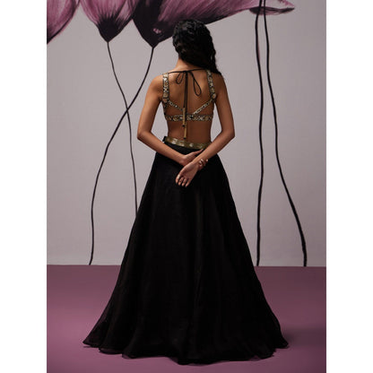 Zoon Black Embellished-Sequined Lehenga with Blouse and Dupatta (Set of 3)