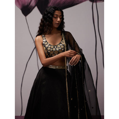 Zoon Black Embellished-Sequined Lehenga with Blouse and Dupatta (Set of 3)