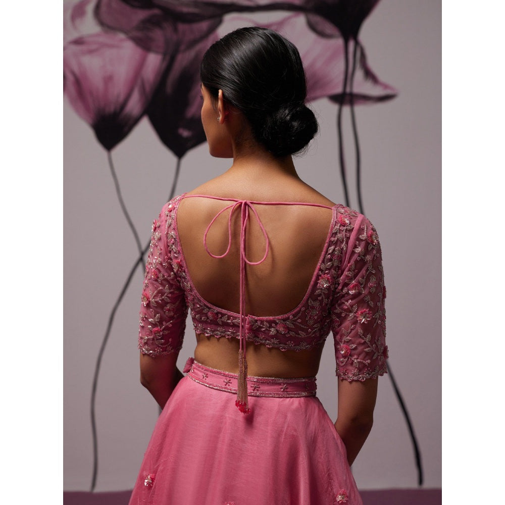 Zoon Pink Embroidered-Sequined Lehenga with Blouse and Dupatta (Set of 3)