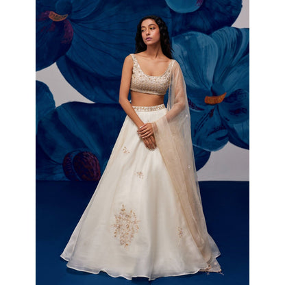 Zoon Off-White Embroidered-Sequined Lehenga with Blouse and Dupatta (Set of 3)