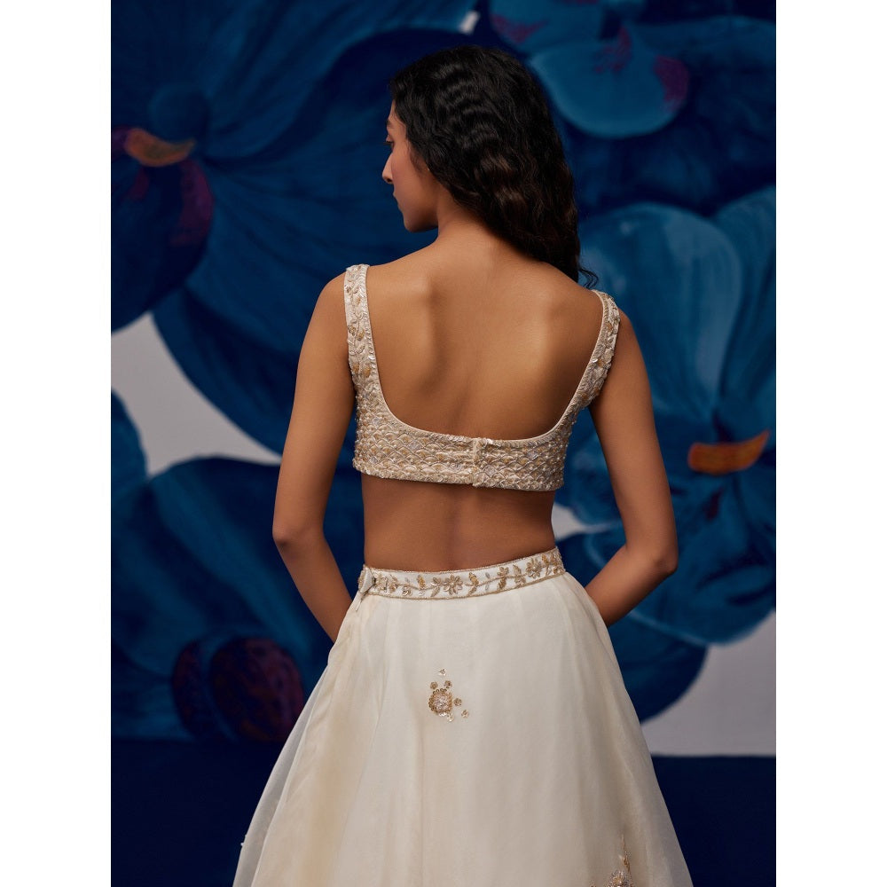 Zoon Off-White Embroidered-Sequined Lehenga with Blouse and Dupatta (Set of 3)