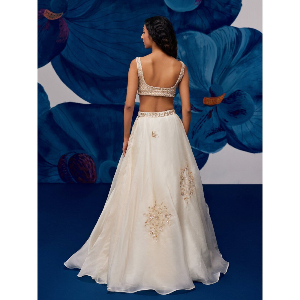 Zoon Off-White Embroidered-Sequined Lehenga with Blouse and Dupatta (Set of 3)