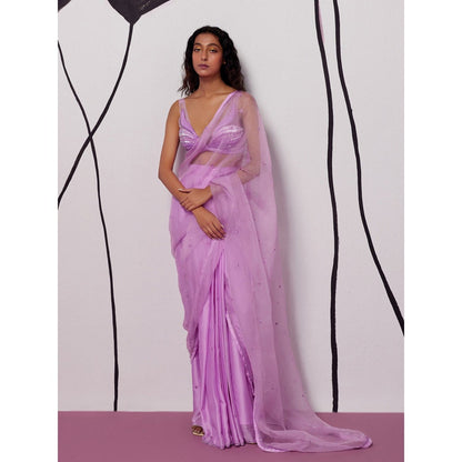 Zoon Lavender Embellished-Sequined Pre-Draped Saree with Stitched Blouse