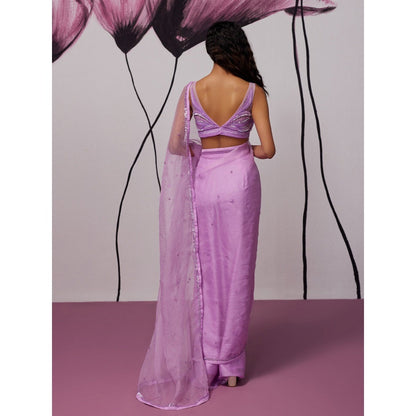 Zoon Lavender Embellished-Sequined Pre-Draped Saree with Stitched Blouse