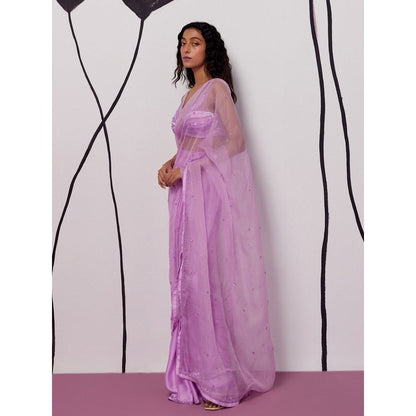 Zoon Lavender Embellished-Sequined Pre-Draped Saree with Stitched Blouse