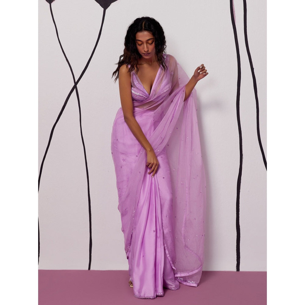 Zoon Lavender Embellished-Sequined Pre-Draped Saree with Stitched Blouse