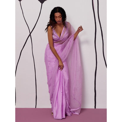 Zoon Lavender Embellished-Sequined Pre-Draped Saree with Stitched Blouse