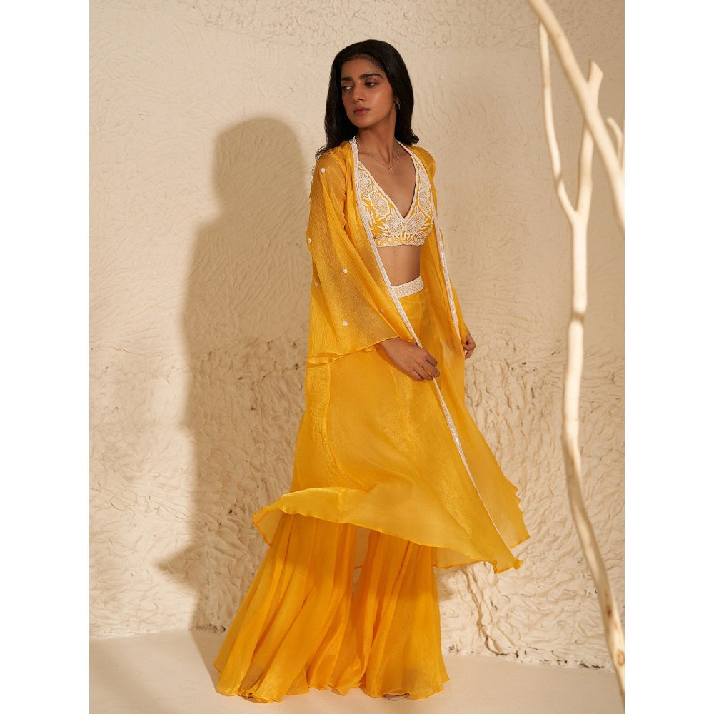 Zoon Yellow Jacket Paired with Embroidered Blouse and Sharara (Set of 3)