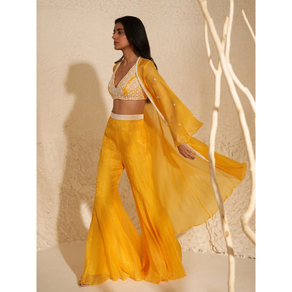 Zoon Yellow Jacket Paired with Embroidered Blouse and Sharara (Set of 3)
