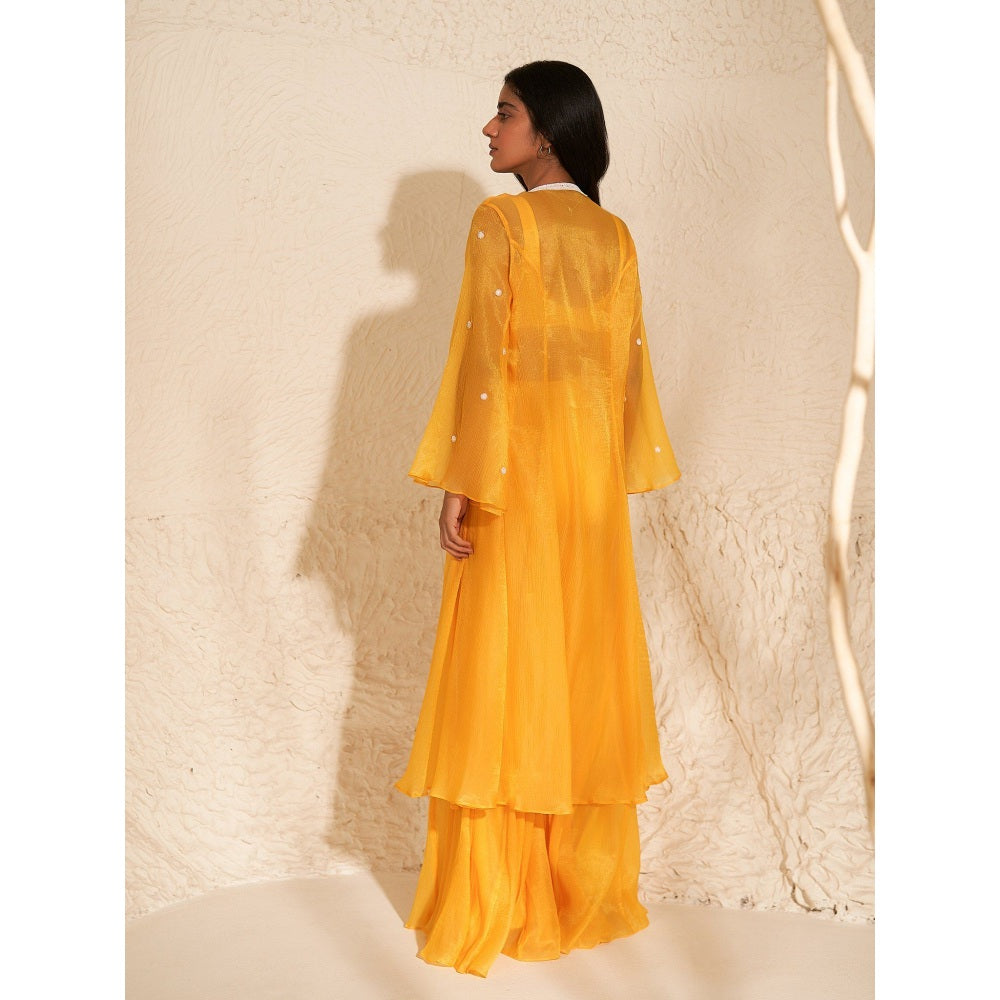 Zoon Yellow Jacket Paired with Embroidered Blouse and Sharara (Set of 3)