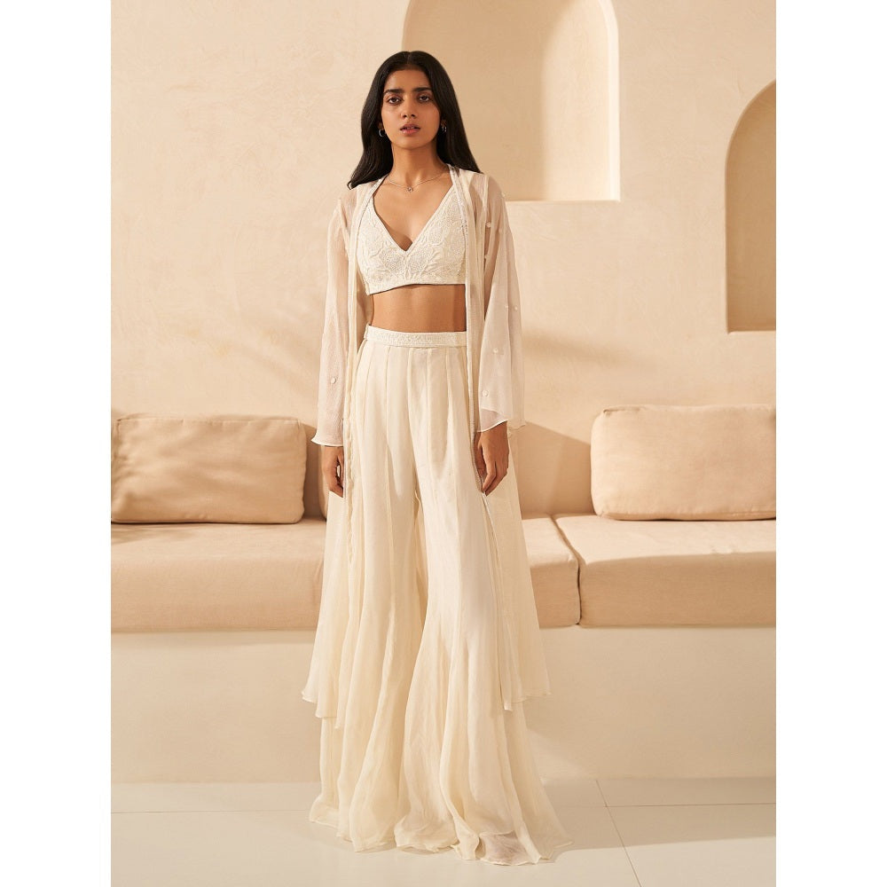 Zoon Ivory Jacket Paired with Embroidered Blouse and Sharara (Set of 3)