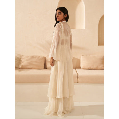 Zoon Ivory Jacket Paired with Embroidered Blouse and Sharara (Set of 3)