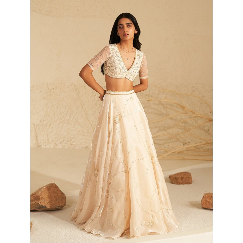 Zoon Off White Embroidered Lehenga with Blouse and Dupatta (Set of 3)