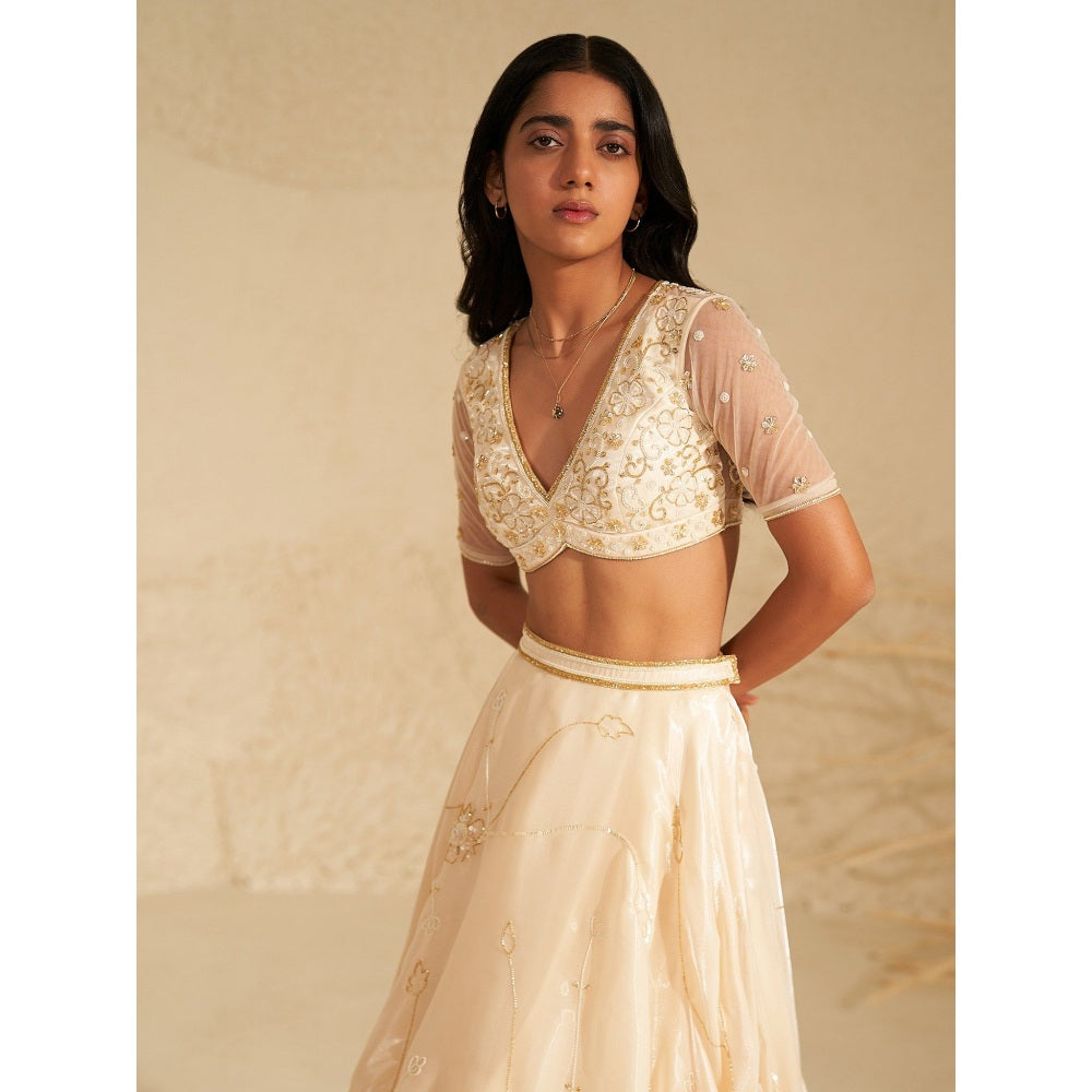 Zoon Off White Embroidered Lehenga with Blouse and Dupatta (Set of 3)
