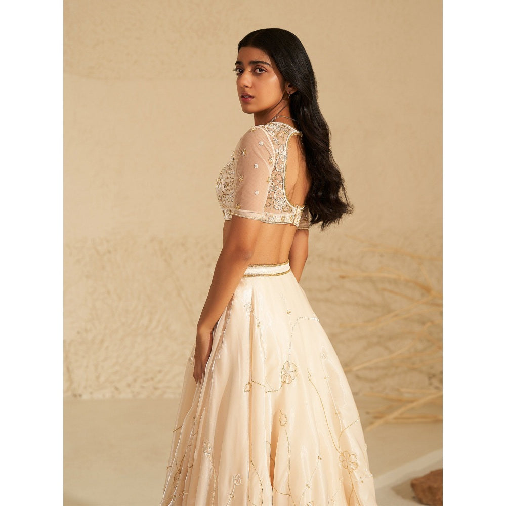 Zoon Off White Embroidered Lehenga with Blouse and Dupatta (Set of 3)
