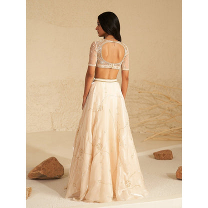 Zoon Off White Embroidered Lehenga with Blouse and Dupatta (Set of 3)