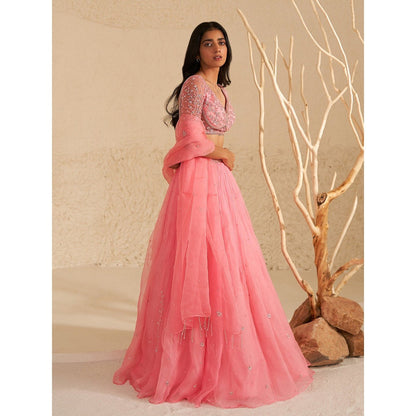 Zoon Blush Pink Embroidered-Sequined Lehenga with Blouse and Dupatta (Set of 3)