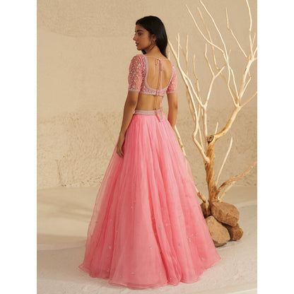 Zoon Blush Pink Embroidered-Sequined Lehenga with Blouse and Dupatta (Set of 3)