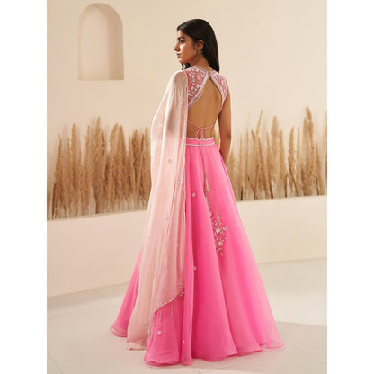 Zoon Rose Pink Embroidered-Sequined Lehenga with Blouse and Dupatta (Set of 3)