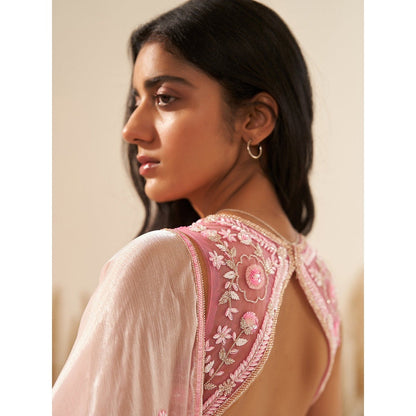 Zoon Rose Pink Embroidered-Sequined Lehenga with Blouse and Dupatta (Set of 3)