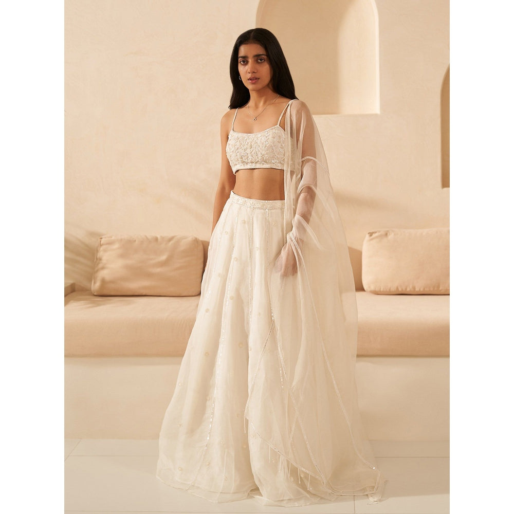 Zoon Off-White Embroidered-Sequined Lehenga with Blouse and Dupatta (Set of 3)