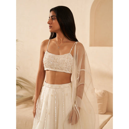 Zoon Off-White Embroidered-Sequined Lehenga with Blouse and Dupatta (Set of 3)