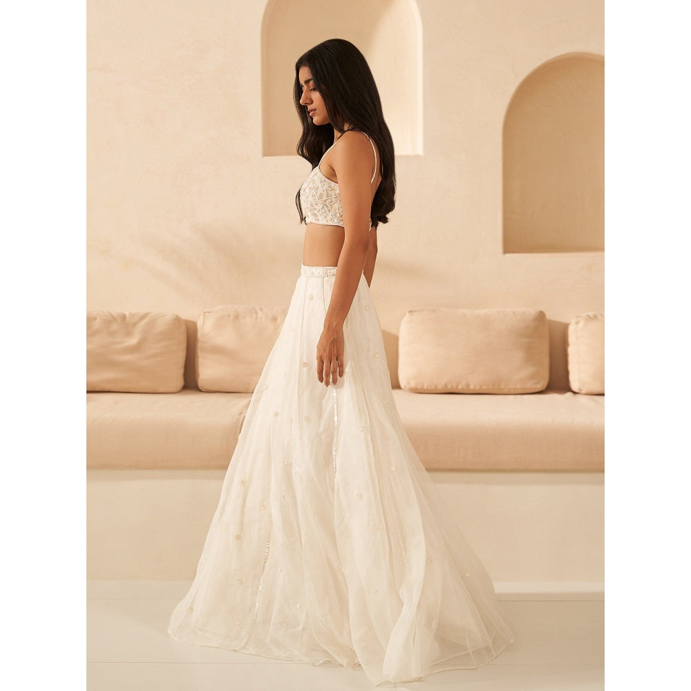 Zoon Off-White Embroidered-Sequined Lehenga with Blouse and Dupatta (Set of 3)