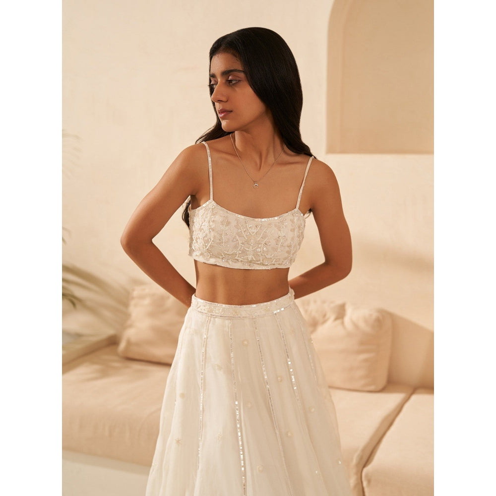 Zoon Off-White Embroidered-Sequined Lehenga with Blouse and Dupatta (Set of 3)